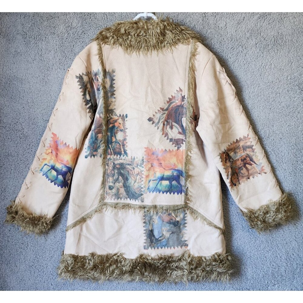 Trail of Painted Ponies Women's XL Long Jacket Faux Suede‎ Fur Lined Stitched - Picture 10 of 11